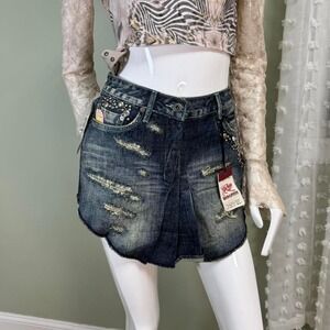 Y2K Parasuco Studded Distressed‎ Denim Mini Skirt NWT size 8